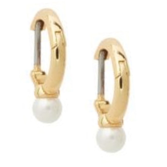 KATE SPADE • Gold Pearl Huggies Hoop Earrings - Picture 1 of 3
